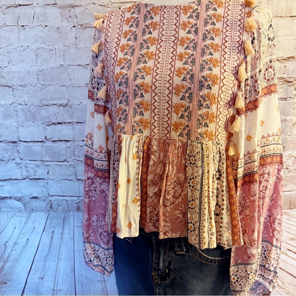 American Eagle boho tassel blouse